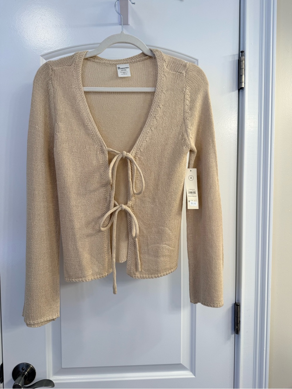 No Boundaries Light Beige Tie-Front Knit Cardigan